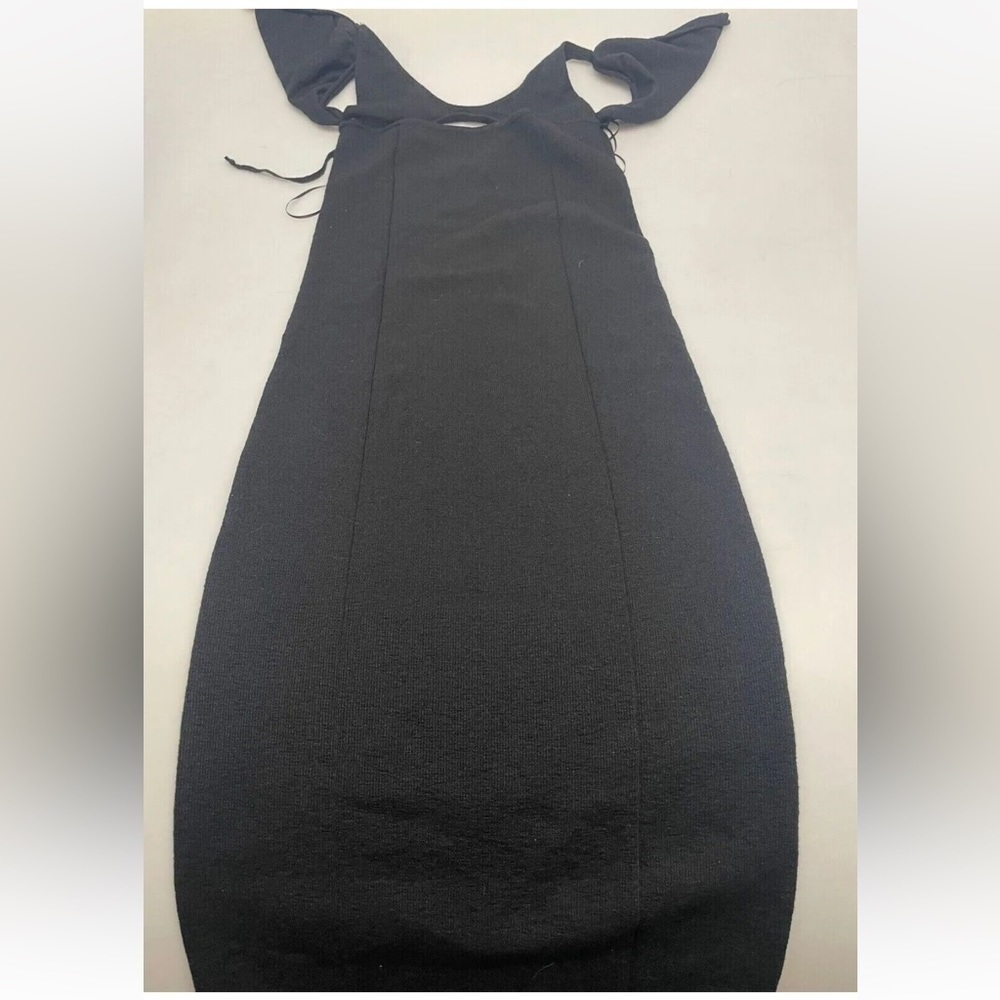MABLE black Sz L knit fitted silhouette lace‎ up back keyhole front midi dress